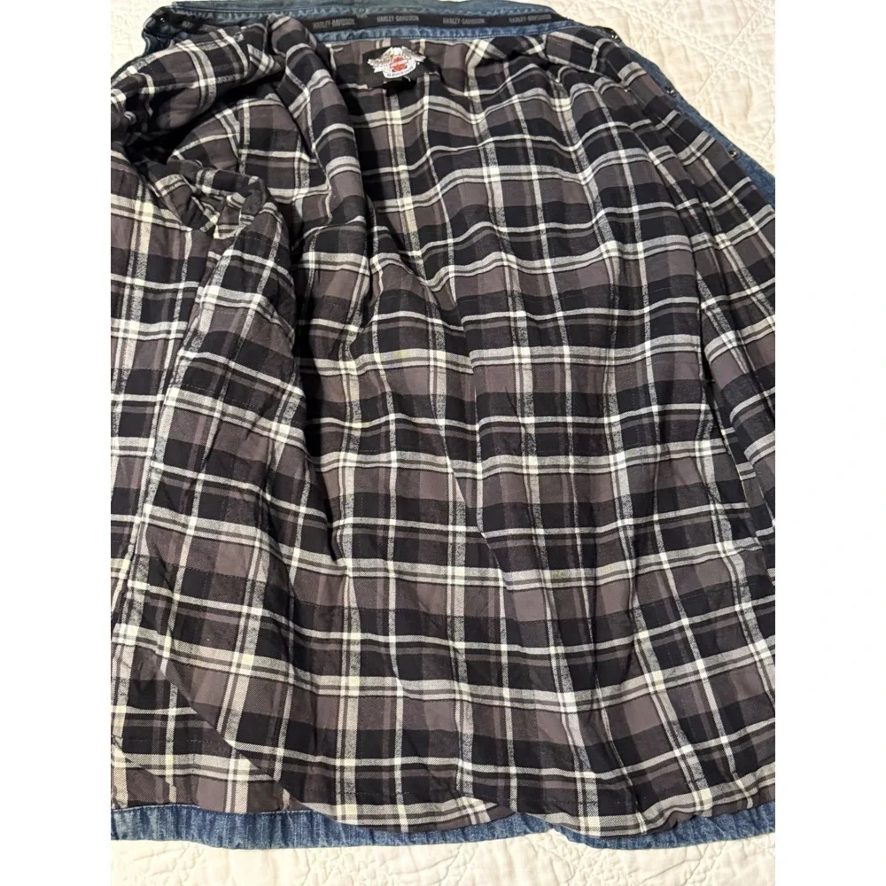 Harley Davidson Denim Jacket Mens Large Blue Blanket Lined Wolf Embroidered Logo